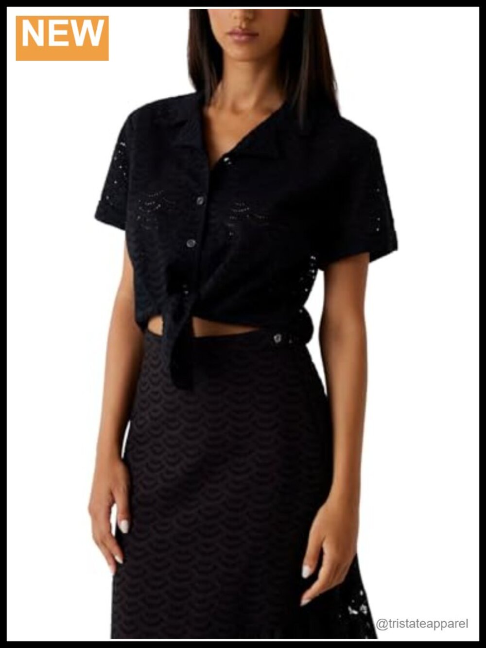 GUESS Eco Short Sleeve Eyelet Button-Down Shirt Women's Organic Cotton Blouse